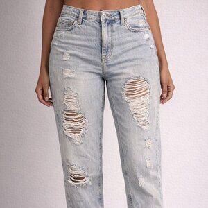 Avec Les Filles Ripped Light Blue Boyfriend Jeans
